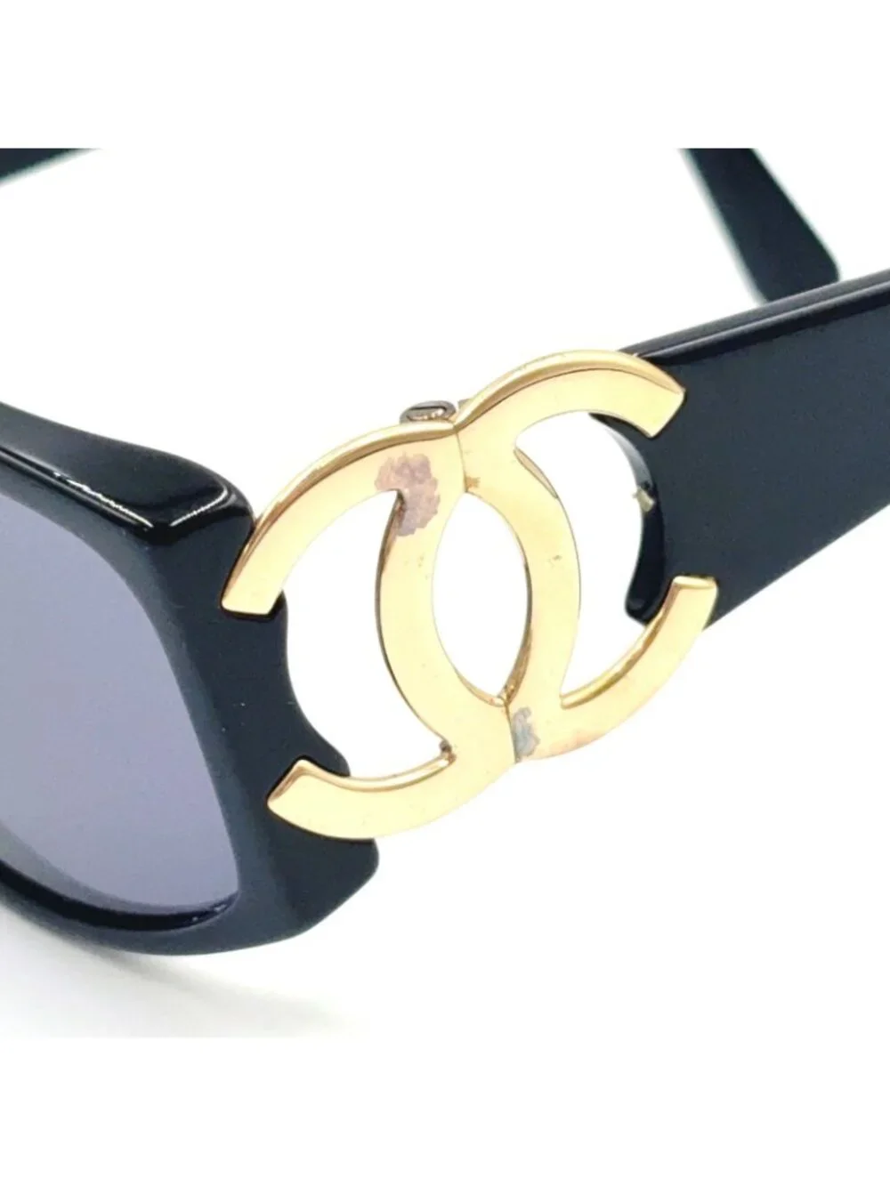 Chanel CC Logo Acetate Gold Plated Black Sunglasses Eyewear